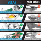 Zulay Kitchen Lemon Squeezer Stainless Steel with Premium Heavy Duty Solid Metal Squeezer Bowl and Food Grade Silicone Handles - Large Manual Citrus Press Juicer and SS Lime Squeezer (Green)