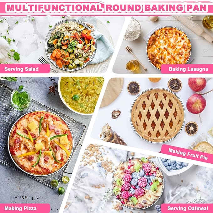 8 Inch Cake Pan Set of 2, Stainless Steel Round Layer Cake Baking Pans Tins, Non-Toxic & Healthy, Leak-proof & Easy Clean & Dishwasher Safe