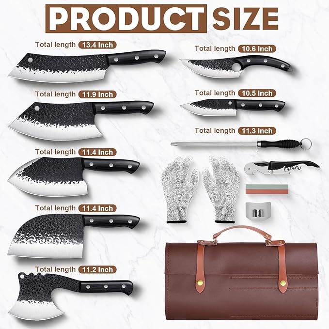 Golden Bird Butcher Knife Set - 13pcs Chef Knife Set Hand Forged Knives for Kitchen, Sharp Japanese Knives Sets for Meat Cutting, Camping, BBQ, Christmas Gifts for Men Women