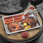 Grill Carry System, 6-Piece Stainless Steel Large Food Prep Tray, 16.5" x 11" Pan, Outdoor Grill with Cooling Rack for Vegetables, Fish, Meat, Great Grilling Gifts for Men