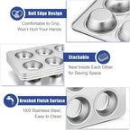 TeamFar Muffin Pan Set of 4, 6 Cup Muffin Tins Pans For Baking, Cupcake Pan Tray Set Stainless Steel for Baking Muffins Cakes Tarts and More, Healthy & Sturdy, Oven & Dishwasher Safe