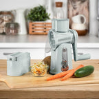 5 in 1 Rotary Cheese Grater with Handle – Stainless Steel Blades, Vegetable Slicer, Shredder, Carrot & Cabbage Grater, Nut Grinder, Easy to Clean Kitchen Gadget (Light Grey)