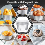 EUSOAR Silver Cupcake Liners, 200pcs 5oz Mini Cake Pans Aluminum Foil Baking Cups with Lids, Cheesecake Muffin Cups, Disposable Dessert Containers Tin for Flan Creme Brulee Souffle Custard Pudding