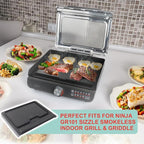 GR101 Griddle Pan for Ninja Sizzle Smokeless Indoor Grills & Griddles, Flat Top Grill Plate Replacement Parts for Ninja GR100 Series Cooking Electric Accessories, Non-Stick GR101 Grill Plate 14.5 Inch