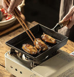 LI-GELISI Pre-Seasoned Cast Iron Tamagoyaki Pan - 9x7 Inch Japanese Rolled Omelet Pan, Non-Stick & Rust-Resistant, Ready to Use with Wood Handle, Works on All Stovetops, Camping & Kitchen