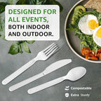 100% Compostable Spoons 180 Count Disposable Spoons Utensils Set Heavy Duty Spoons Silverware Eco Friendly Flatware for Party Camping Picnics Wedding-Ivory White