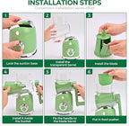 SUSTEAS Rotary Cheese Grater with Handle,Vegetable Slicer with 6 Interchangeable Blades, Reinforced Suction,Easy to Clean,Kitchen Chopper for Crushed Ice,Fruits and Nuts with Blade Storage Case,Green
