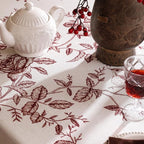ISAENNE Designer Vintage Linen Small Square Tablecloth,Red Floral Pattern Linen Stain Resistant Table Cloth,Decor Tablecloths for Dining Thanksgiving Kitchen Tea Party,55"*55"-Harmony