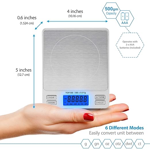 Smart Weigh Digital Pro Pocket Scale 500g x 0.01 Grams Precise Weighing Professional Weight Food Ounces & Grams Mini Kitchen Jewelry Portable Herb Pocket Scale, Hold and Counting Function Back-Lit LCD