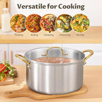 BEZIA 8 Quart Tri-Ply Stainless Steel Stock Pot with Lid, Soup Pot with Stainless Steel Handle, Exceptional Heat Distribution, Induction Cooking Pot for All Stoves, Silver