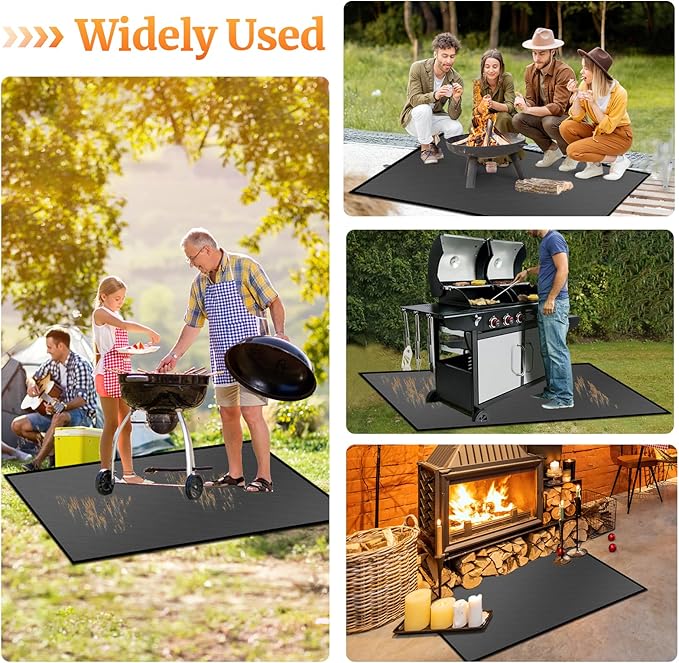 90 ×52 inches Under Grill Mats for Outdoor Grill/ Double-Sided Indoor Fireplace Mat Fire Pit Mat Fireproof Waterproof Oil-Proof, BBQ Mat Grill Pads Grilling Mat Protector for Deck Patio Gas Grills