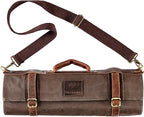 EVERPRIDE Waxed Canvas and Leather Chef Knife Roll Bag – Chef Bag Holds 10 Knives up to 15” PLUS Pocket for Cooking Accessories – Durable Knife Case for Professional Chefs – Knives Not Included