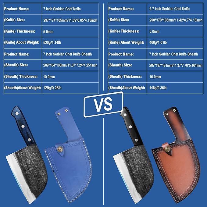 XYJ Antique Forged Butcher Knives, Serbian-Style Chef's Knife with Sheath, Heavy-Duty Meat Cleaver for Kitchen & Outdoor Use, Full Tang Construction