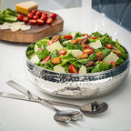 Salad Bowl and Serving Utensils - Hammered Detailing - Stainless Steel Mixing Bowls with Lids- Luxurious Serving Bowls (12" Hammered Salad Bowl)