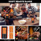Wireless Meat Thermometer for Grilling and Smoking, Food Thermometer for BBQ Smoker Oven Cooking Steak, Grill Thermometer for Outside Grill with 4 Meat Probes, Kitchen Timer
