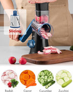Cheese Grater Rotary, Rotary Grater for Kitchen, Kitchen Vegetable Slicer with 3 Drum Blades, Fast Cutting Cheese Shredder for Vegetables and Nuts