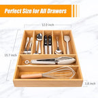 Bellsal Bamboo Silverware Drawer Organizer, Kitchen Utensil Drawer Organizers, 12"x15.7" Utensils Holder Cutlery Tray with Grooved Drawer Dividers for Kitchen Flatware Bedroom Office(7 Slot, Natural)