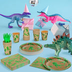 DYLIVeS Green Foil Dinosaur Birthday Party Decorations, Rawr Dinosaur Disposable Tableware Set with 9'' Dinner Plates, Napkins, Cups, Forks - Serves 24