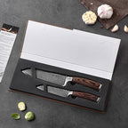 Wakoli EDIB 2-Piece Santoku Damascus Knife Set | Genuine Damascus Steel Blades with VG10 Core | Ergonomic Pakkawood Handles | Professional Kitchen Knife Set in Gift Box