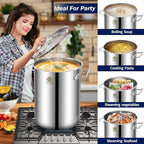 ARC 32QT Stainless Steel Stock pot 6-Piece For Seafood Boil Pot with Basket and Steamer Rack,Cookware for Crawfish Crab Shrimp Lobster Boiling Pot, Turkey Fryer Pot, Tamale Steamer Pot with Strainer