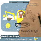 Kids Lunch Box with Compartments – Compact & Lightweight | Leak-Proof, BPA-Free, Dishwasher & Microwave Safe | Hand-Drawn Design for Preschool, School, Travel (Excavator Monkey Blue, 2.75 Cups)