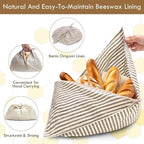 2 Pack Beeswax Bread Bags, Striped Linen Bento Bags, 14" Cotton Loaf Bag, Reusable Organic Food Storage, Sourdough Bag, Rustic Farmhouse Azuma Bukuro Origami Wrap for Baked Gifts (Natural Color, 2)