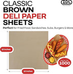 Brown Deli Paper Sheets, 12" x 12" (1000 pcs.) - USA-Made Premium Food Basket Liners - PFAS-free Grease Resistant Deli Paper Sheets for Snack & Baking Wrap, Picnic & Party by IDL Packaging