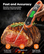 Meat Thermometer Digital, Instant Read Thermometer with Backlight, Calibration & Hold Function, Waterproof Food Thermometer for Kitchen and Outside, BBQ, Turkey, Candy, Liquids, Beef (Orange)