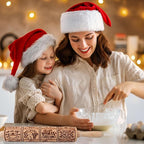 17" Premium Wooden Rolling Pins for Baking with XMAS Embossed Designs | 3mm Deep Springerle Cookie Molds | Christmas Rolling Pin & Baking Gifts for Women | Includes 3-in-1 Cleaning Brush