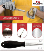 Rockland Guard Professional Oyster Shucking Knife Set - Includes 3.5" Stainless Steel Oyster Shucker with Non-Slip Handle & Bent Tip, Kitchen Cutting Gloves - Food-Grade, Dishwasher-Safe Seafood Tools Set - Small