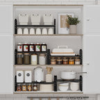 Expandable Shelf for Cabinet Organizer Adjustable Stackable Spice Rack at Kitchen and Bathroom More, Counter Countertop Cupboard Organization Pantry Storage(MEDIUM/1PACK/BLACK)
