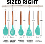 Zulay Kitchen Non-Stick Cooking Utensils Set with Authentic Acacia Wood Handles – 5-Piece Durable & Stylish Silicone Kitchen Utensils Set – Heat Resistant to 464°F – Mint