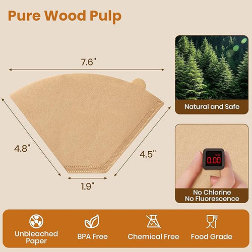 200 Count #4 Cone Coffee Filters 8-12 Cup, Unbleached Natural Coffee Paper Filters, No Blowout, Disposable Coffee Filter for Pour Over and Drip Coffee Maker