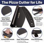 KitchenStar 14-Inch Pizza Cutter Rocker Blade - Sharp Stainless Steel Slicer Knife, Protective Cover, Black Nonstick, Large - Professional Pizza Oven Accessories