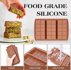 4 Pcs Chocolate Bar Mold Deep Dubai 0.85 Inch Stuffed Chocolate Molds Silicone Large Break Apart Silicone Molds (10 Snap + Pyramid)