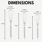 Chandler Whisks for Cooking | Pack of 3 | Small Set – Stainless Steel Whisk - Perfect for Blending, Beating, and Stirring - Heat Resistant, Anti-Rust Kitchen Whisk, Hand Mixer (Sizes 5’’, 7’’, 9’’)