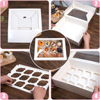 VGOODALL 12 Count Cupcake Boxes, 6PCS Cupcake Container with Window Boxes Holding 72 Pastry Box for Birthday Holiday Party Bakery Supplies 13.2"x9.8"x4"