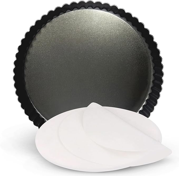 9 Inch Tart Pan with Removable Bottom – Non-Stick Deep Fluted Quiche and Pie Pan, Carbon Steel Loose Bottom Tart Pan, 9.5 Inch Top / 9 Inch Base, 1.1 Inch Deep Baking Pan