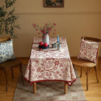 ISAENNE Designer French Linen Square Tablecloth,Red Floral Washable Indoor Table Cloth,Durable Home Decor Tablecloths for Dining Thanksgiving Kitchen Tea Party Christmas,67"*67"-Ruyi A