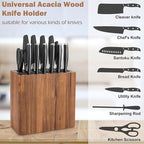 RedCall Acacia Wood Knife Holder Block,Large Universal Knife Block without knives,Wooden Kitchen Knife Block for Countertop,Knife Holder Organizer with Slots for Scissors and Sharpening Rods Storage