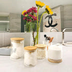 Urban Green Glass Jars with Bamboo Lids, Glass Airtight Canisters sets, Food Storage Container, Pantry Organization and Storage Jars, Kitchen Canisters Sets, Flour Containers of 6
