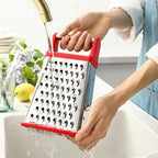 Spring Chef Professional Cheese Grater - Stainless Steel 4 Sided Box Grater for Kitchen, XL Size - Perfect Shredder for Parmesan Cheese, Carrot, Potato, Ginger - Dishwasher Safe - Red