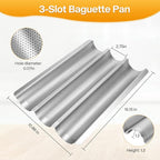 Baguette Pan, Baguette Bread Pan Perforated, Nonstick French Bread Baking Pan 3 Loaves with Proofing Cloth, Dough Cutter Kit for Home Baker, Baguette Tray 15x11 Inch Silver Bread Pan
