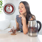 OVENTE Electric Tea Kettle with Temperature Control, Removable Tea Infuser, Easy to Fill Lid, Keep Warm Function, Auto Shut-Off, 1.7L Double Wall Borosilicate Glass, Stainless Steel Base, Silver KD68S