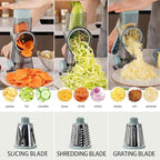 Cheese Grater Hand Crank Rotary Vegetables Shredder with Handle, 3-in-1 Graters with Interchangeable Blades and Strong Suction Base Multifunctional Slicer for Kitchen