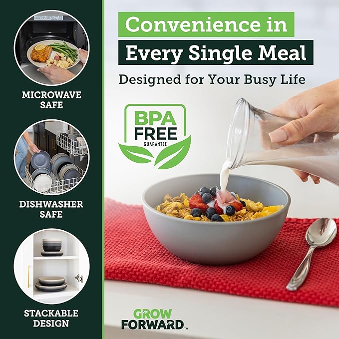 Grow Forward 16-piece Premium Wheat Straw Dinnerware Sets for 4 - Unbreakable Dishwasher and Microwave Safe Plastic Plates and Bowls Sets - Patio, Outdoors, RV, Camping Dishes - Moonlight