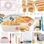 Aliggbent 38Pcs Sourdough Bread Baking Supplies, 10'' Round & Oval Banneton Bread Proofing Baskets with 24 oz Sourdough Starter Jar Kit, Digital Scale, Bags ＆ Bread Making Tools Kit for Artisan Baking