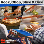 KitchenStar 16-Inch Pizza Cutter Rocker Blade - Razor Sharp Stainless Steel Slicer Knife, Stylish Beech Wood Handle, Protective Cover - Professional Pizza Oven Accessories, Silver