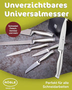 Rösle Basics Line Stainless Steel Serrated Universal Kitchen Knife, 5-inch Blande