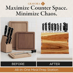 3 in 1 Magnetic Knife Block Stand - Wooden Magnetic Knife Holder with Strong Magnets, 14"x10" Cutting Board, Knife Sharpener - Acacia Display Holder Double Sided Storage Rack Magnets for Knives